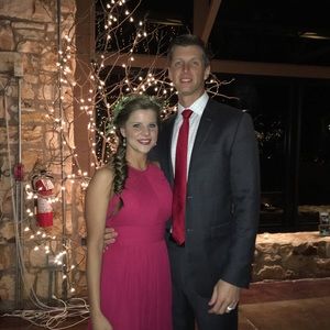 Dessy Collection, floor length dress in Claret